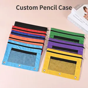 Binder Pencil Pouch Zipper Case Mesh Clear Window Stationery Document Storage Organizer Bag For Office School Supplies
