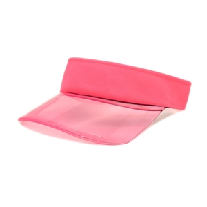 Detail of rose pink sun visor hat with translucent PVC brim and fabric headband