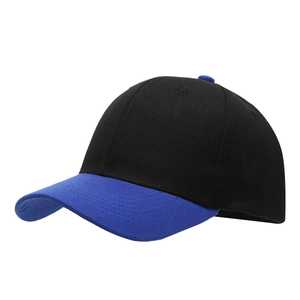 Black and royal blue two-tone cotton baseball cap with a classic curved brim
