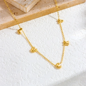 Minimalist gold plated stainless steel choker chain necklace featuring LUCKY letter charms