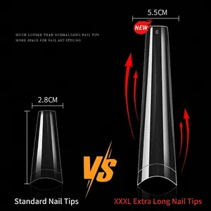 Extra long XXXL clear press on nail tips 5.5cm length for professional manicure