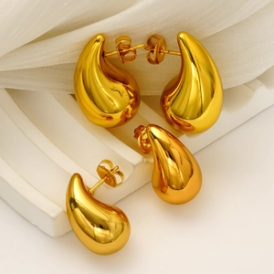 Boucles D Oreilles Goutte Épaisses Plqué Or 18K Acier Inoxydable 304 Creux Géométrique Léger Imperméable Pour Femme
