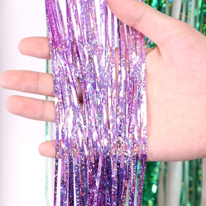 Sparkling laser purple fringe curtain for festive party backdrop and holiday decoration