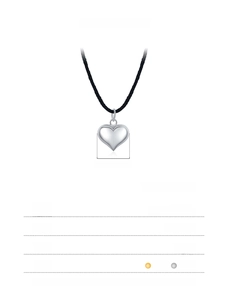 Detail view of S925 sterling silver heart pendant with black woven rope chain dimensions