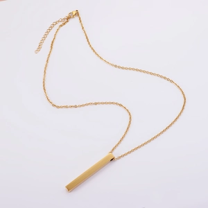 Minimalist gold stainless steel vertical 3D bar pendant necklace with thin chain and lobster clasp