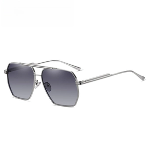 Classic silver metal aviator polarized sunglasses with purple gradient lenses for men