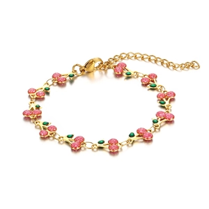 Detail of 14K gold plated chain with pink glitter cherry pendants and lobster clasp