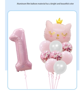 Kit de ballon chiffre 1 rose chat avec chat couronne et ballons confettis