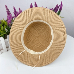 Handwoven straw boater hat for women with internal sweatband and chin straps