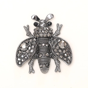 Sparkling rhinestone bee shoe charm in gunmetal alloy for trendy DIY accessories