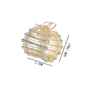 Elegant gold metal hair claw with rhinestones and dimensions 5cm x 3.7cm for high ponytail