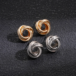 Minimalist irregular geometric intertwined metal stud earrings in gold and silver finish