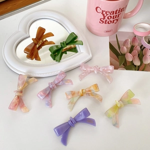 Elegant Bowknot Hair Clip French Style Acetate Duckbill Barrette With Alloy Clip Marble Texture Sweet Hair Accessory