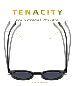 Detail of high-elastic black oval eyeglass frame showing flexible and durable temples