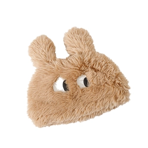 Cute brown plush bucket hat with cartoon dog ears and soft faux fur for women winter