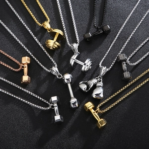 Stainless Steel Fitness Pendant Necklace Dumbbell Boxing Glove Sporty Hip Hop Style Jewelry For Men And Women