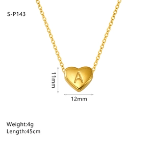 Détail d'un pendentif cœur doré 11x12mm lettre A avec dimensions et informations de poids