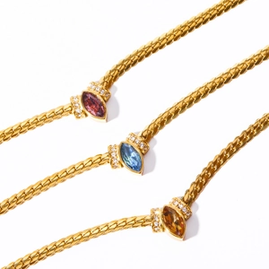 Three-layer titanium steel snake bone chain necklaces with colorful marquise zircons