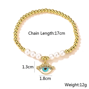 Detail view of 18K gold-plated Evil Eye bracelet with dimensions and weight info