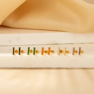 Boucles D'oreilles Puces Barrette En Acier Inoxydable Zircon Coloré Plaqué Or Bijoux Géométriques Tendance INS Pour Femmes