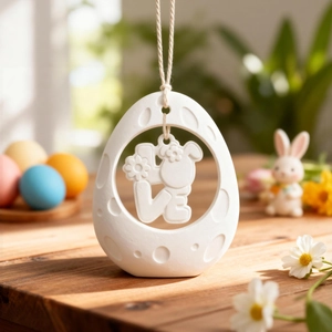 Easter egg hanging ornament with LOVE letters and rabbit motif for home decoration