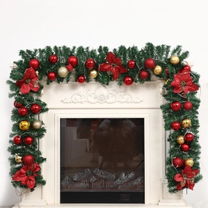 2.7m Christmas garland with red gold balls and poinsettia for fireplace decor