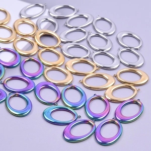 Oval stainless steel pendants in gold, silver, and rainbow finishes for DIY jewelry making