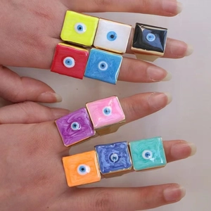 Geometric Square Evil Eye Ring Copper 18K Gold Plated Enamel Drip Oil Adjustable Bohemian Vintage Jewelry Unisex