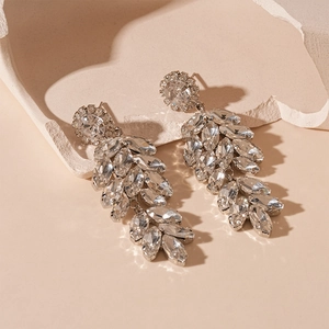 Boucles D'oreilles Pendantes Feuille Épi De Blé Brillantes Avec Tige En Argent Base En Cuivre Bijoux Style Luxe Élégant Femme