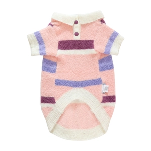 Striped pet knit sweater with Polo collar and purple buttons for small dogs and cats
