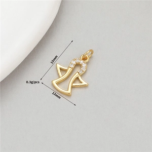 Detail of 14K gold plated cupid angel pendant with zircon inlay and 15mm by 13mm dimensions