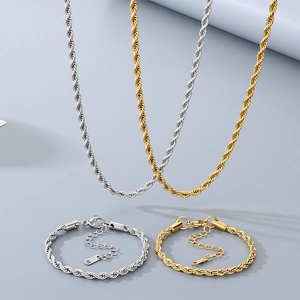 Ensemble Collier Et Bracelet Chaîne Torsadée En Acier Inoxydable Bijoux Style Hip Hop Punk Pour Hommes Femmes