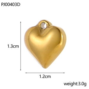 Polished heart pendant dimensions 1.2x1.3cm weight 3.0g in gold stainless steel