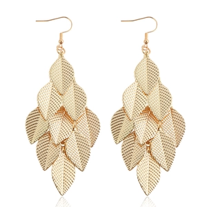 Bohemian Retro Gold Leaf Tassel Long Dangle Earrings For Women Zinc Alloy Fashion Bridal Wedding Statement Jewelry Accessories