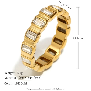 Minimalist 18K gold plated stainless steel square zircon ring for women and men