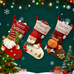 Christmas Stocking Fabric Doll Gift Bags Santa Snowman Reindeer Pattern Large Hanging Socks For Xmas Party Home Decor