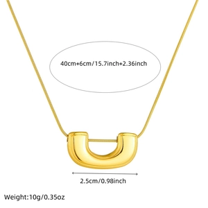 Gold U-shaped pendant necklace in stainless steel with 40+6cm chain length and 10g weight