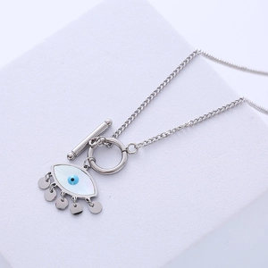 Evil Eye Halskette aus Edelstahl mit Muscheleinlage und Quastendetail für Damen