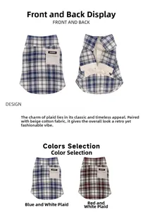 Detail showing classic blue and red plaid patterns on these stylish pet cotton shirts