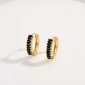 Elegant 18K gold plated hoop earrings with channel set black baguette zircons