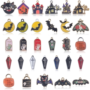 Charmes En Émail Halloween Alliage Zinc Chauve-souris Cercueil Fantôme Château Lune DIY Fabrication Bijoux Gothique