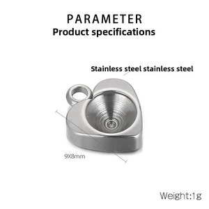 Detailed view of heart-shaped stainless steel pendant base measuring 9x8mm and 1g weight