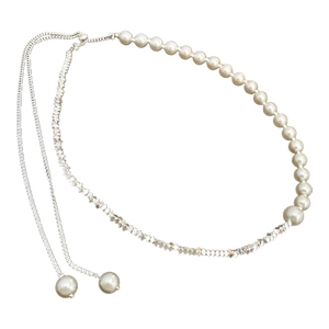 Elegant asymmetrical pearl and silver splinter tassel necklace for women's jewelry