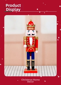 Detailed view of 36cm wooden nutcracker soldier with red uniform and jeweled crown