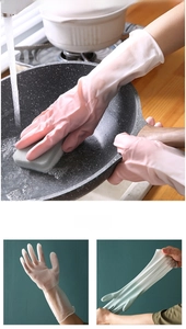 Detail of waterproof cleaning gloves with non-slip palm texture and high elasticity