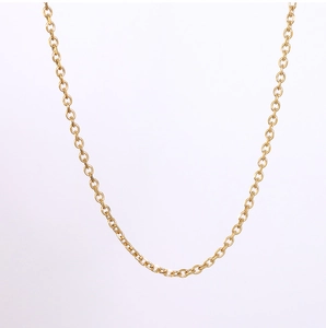 Macro detail of 18k gold plated titanium steel O-chain with polished linked texture