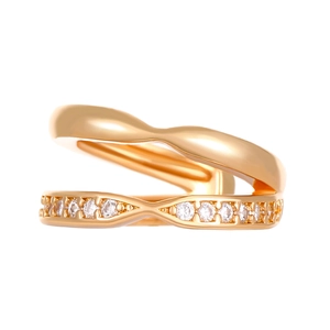 Macro shot of 18K gold-plated double-layer ear cuff featuring pavé-set zircon stones