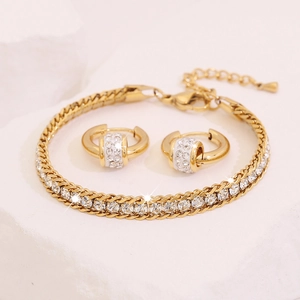 Stainless Steel Heart Zircon Bracelet And Earrings Bling Colorful Rhinestone Fashion Jewelry Gift For Women