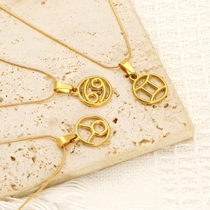 Elegant gold titanium steel zodiac necklaces featuring hollowed-out constellation symbols