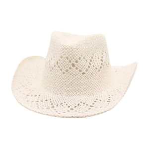 Western Cowboy Straw Hat Hollow Out Woven Breathable Wide Brim Sun Protection Summer Beach Accessory Women